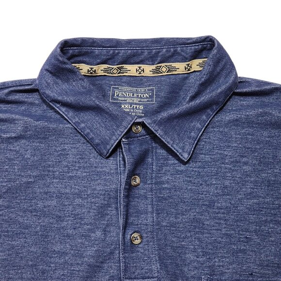 Pendleton Mens XXL‎ Blue Polo Shirt With Pocket & Aztec Collar Trim READ - Picture 1 of 8